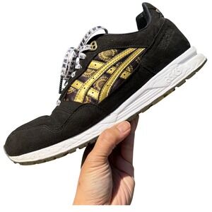 Rare Asics Tiger Gel Saga Mens 10 Black Gold Kanji Lace Mandala Sneakers Samurai